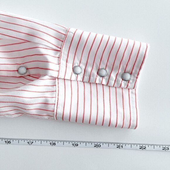 MWG Mens Striped Pearl Snap Long Sleeve Button Up Western Shirt Red White XL - Picture 6 of 7